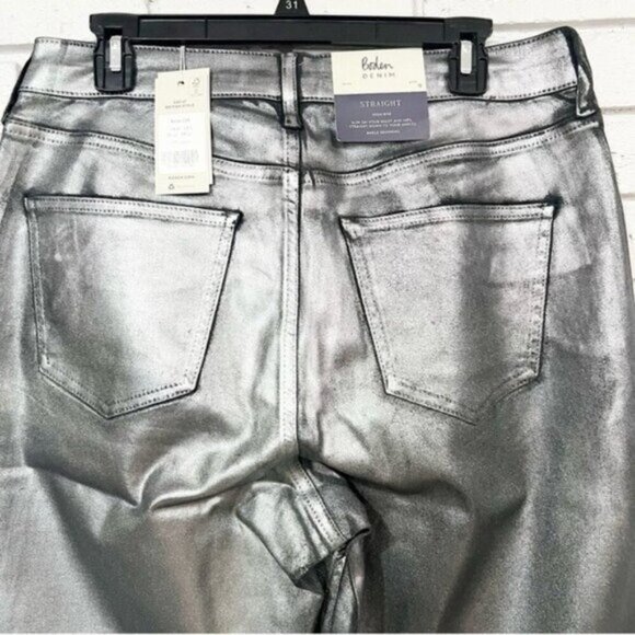 Boden Straight‑Leg Metallic Denim Jeans – Shimmery Silver Finish, Size 12 - Picture 6 of 9